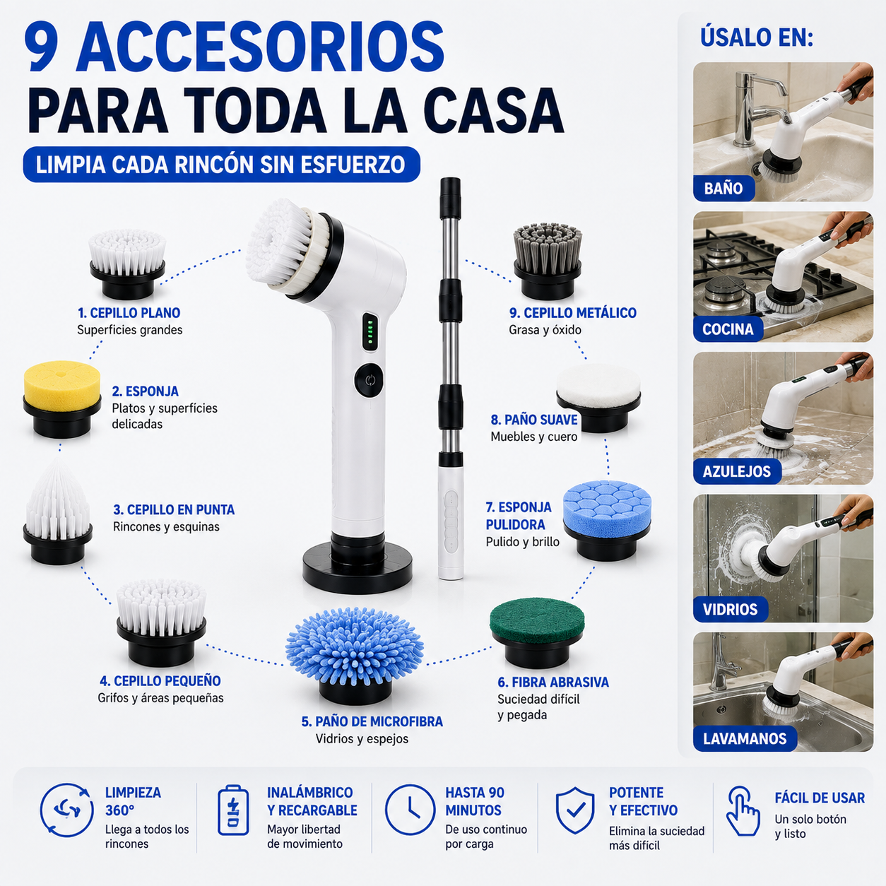 Cepillo de Limpieza Eléctrico Inalámbrico — Limpia Sin Esfuerzo en Minutos
