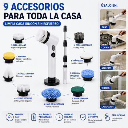 Cepillo de Limpieza Eléctrico Inalámbrico — Limpia Sin Esfuerzo en Minutos