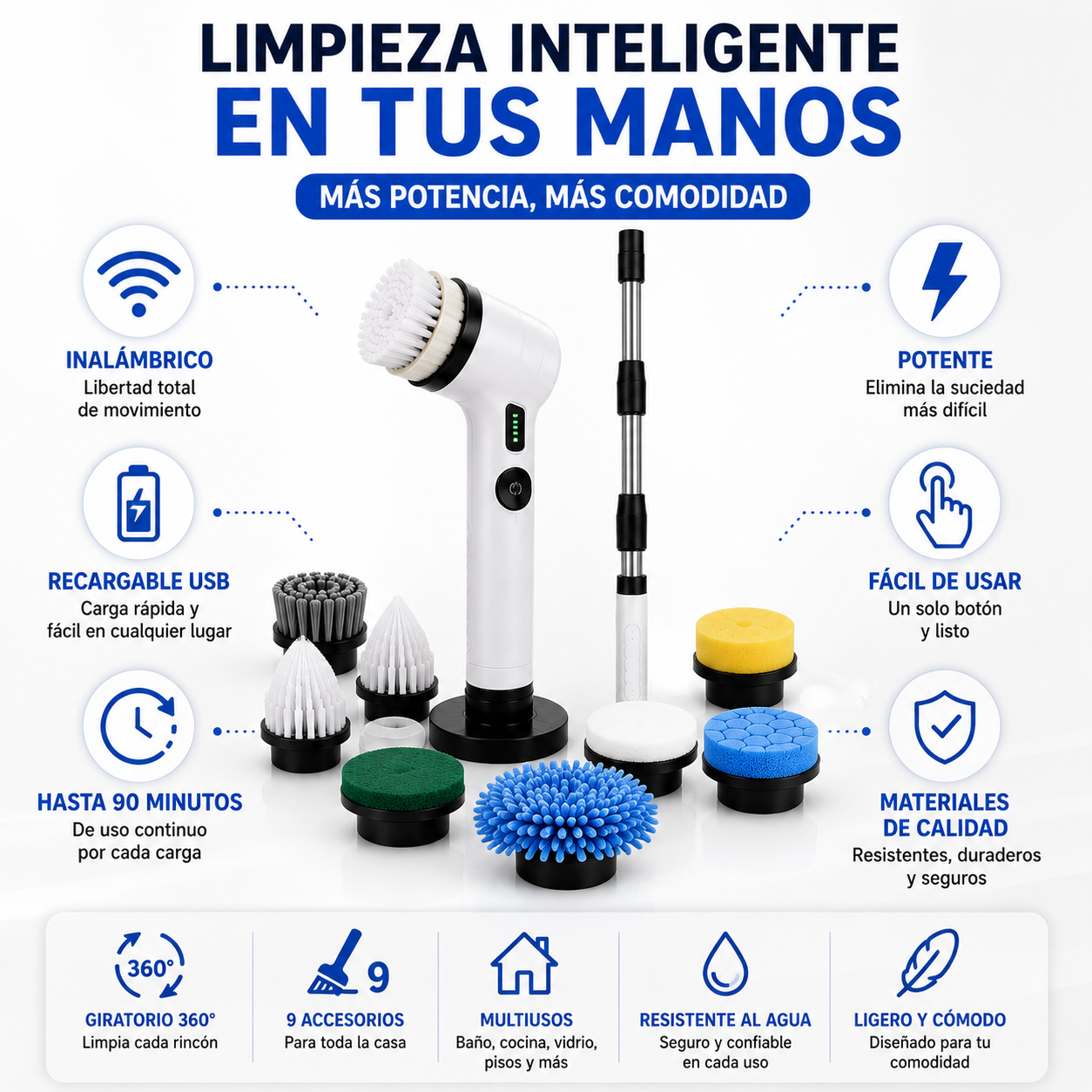 Cepillo de Limpieza Eléctrico Inalámbrico — Limpia Sin Esfuerzo en Minutos